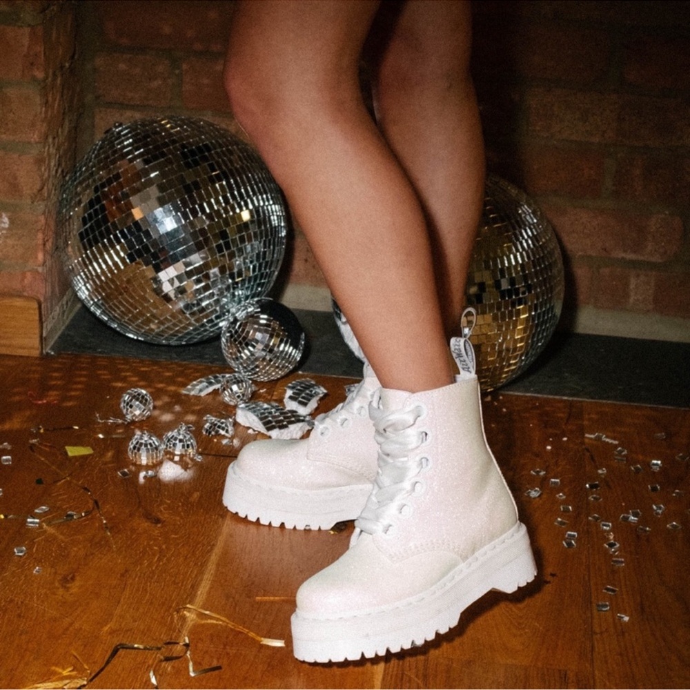 Dr. Martens Molly Glitter White Platform Boots 9 - Picture 7 of 7